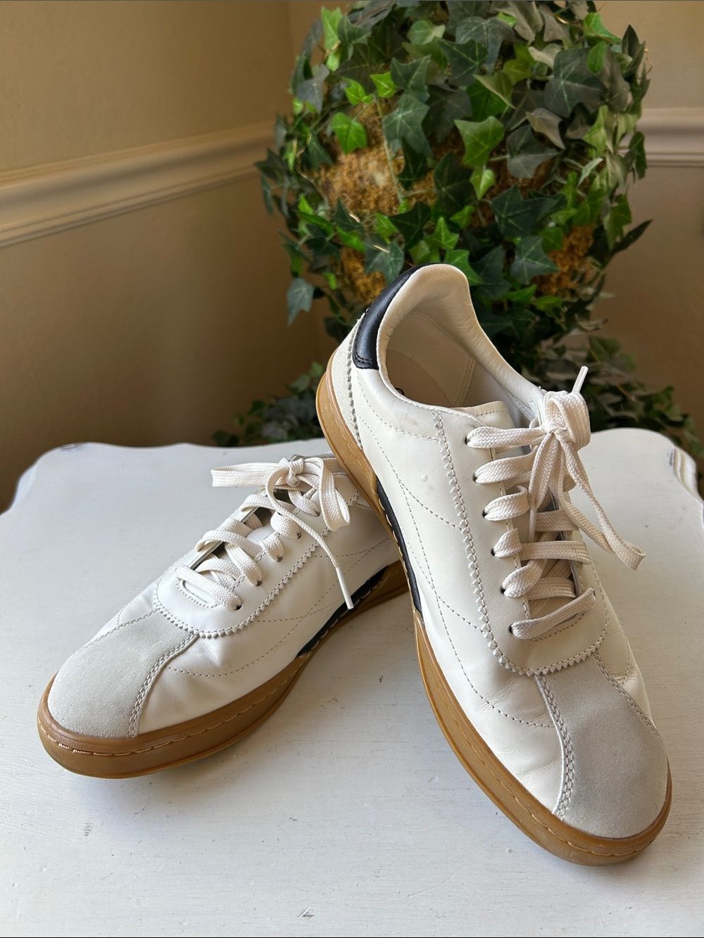 Cole Haan Grand Pro Cream and Gum Low-Top Leather Sneakers